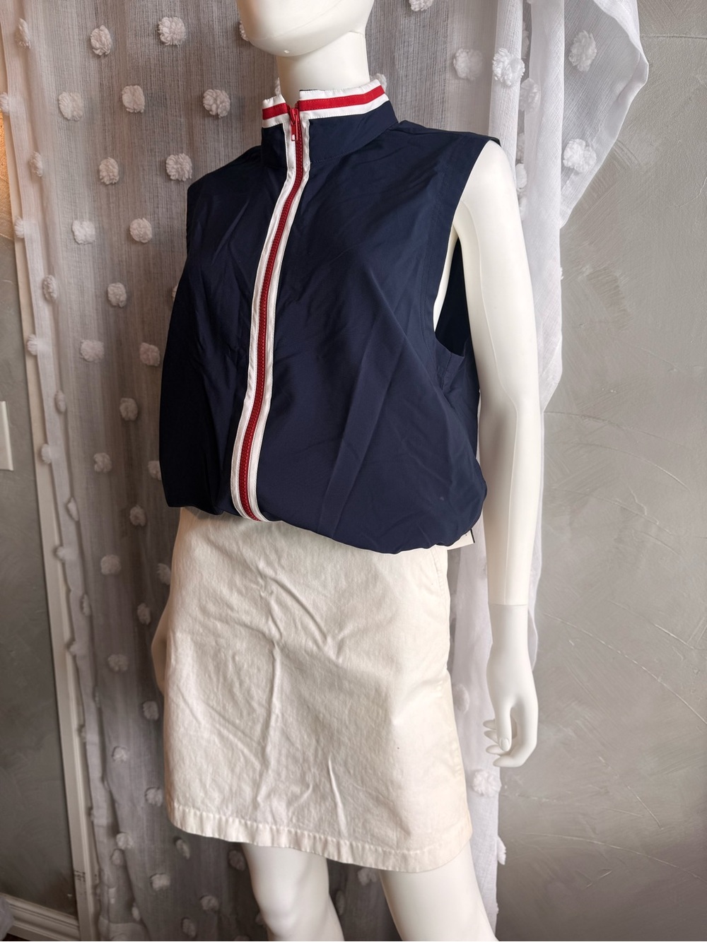 Lily’s of Beverly Hills Navy Sleeveless Zip Vest with Red-White Trim